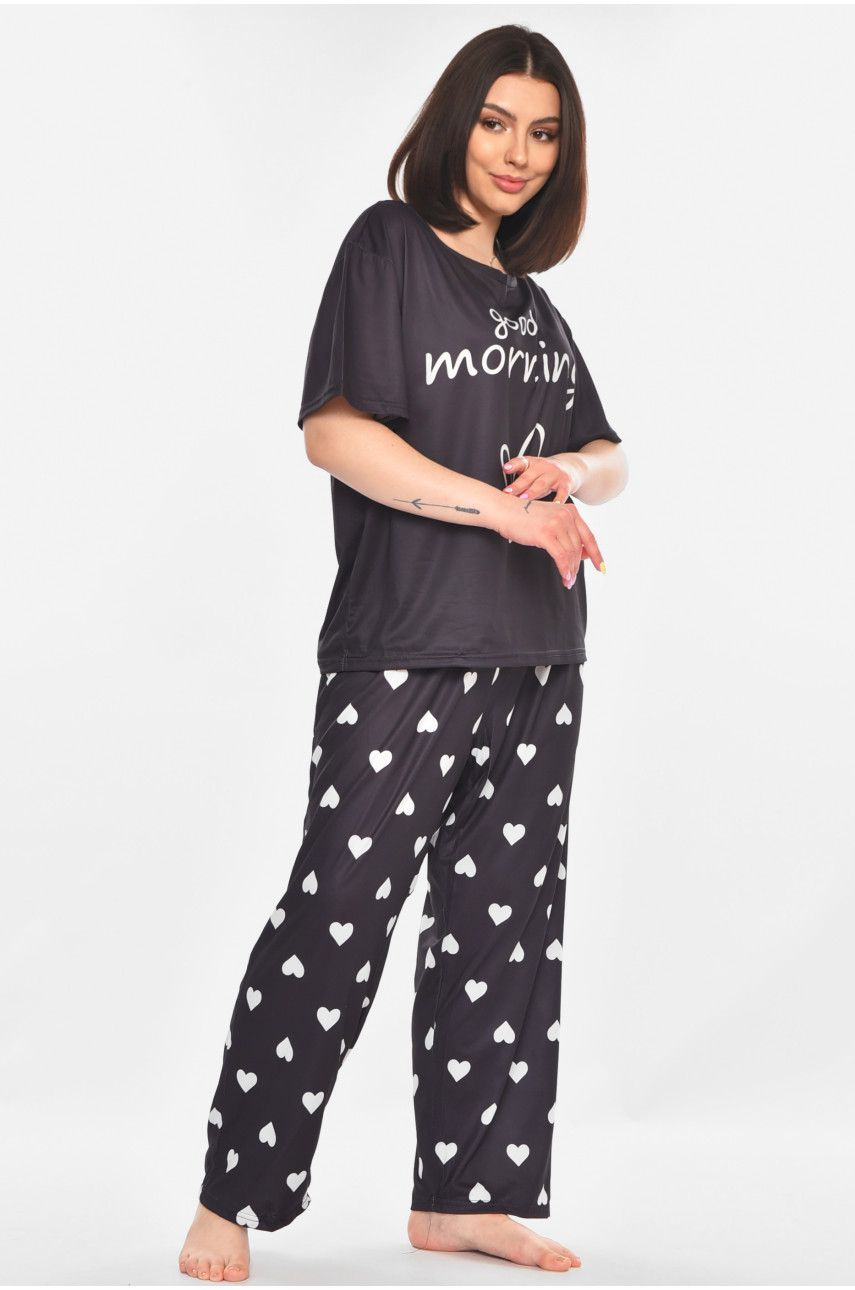 Пижама женская полубатальная тёмно-синего цвета с принтом 500006 210876