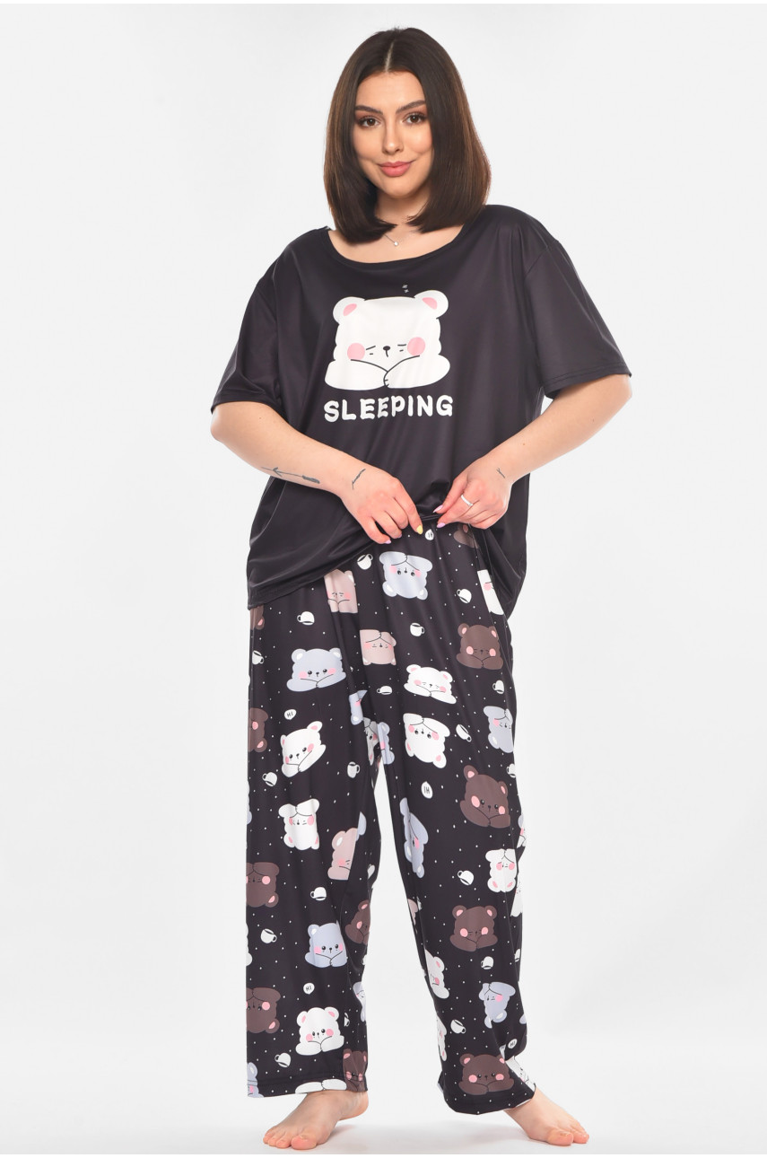 Пижама женская полубатальная тёмно-синего цвета с принтом 500027 210877