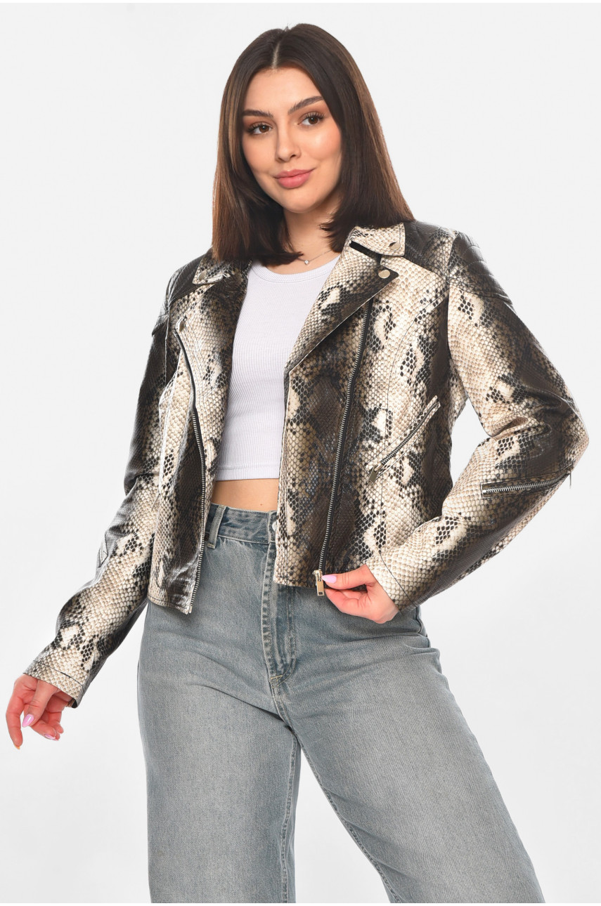 Куртка-косуха женская из экокожи черно-белого цвета 1904-1 210880