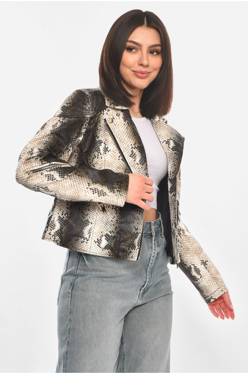 Куртка-косуха женская из экокожи черно-белого цвета 1904-1 210880