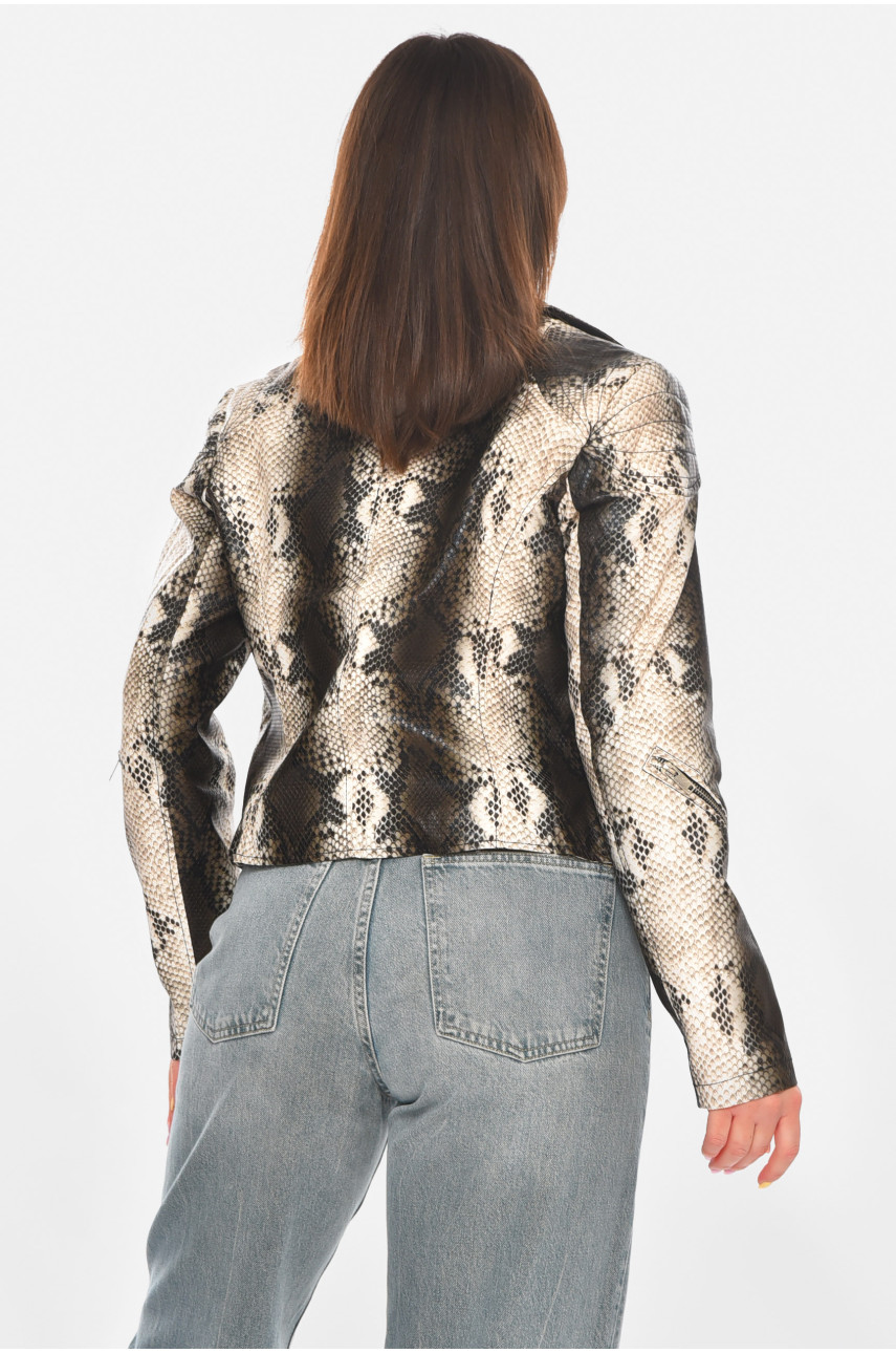 Куртка-косуха женская из экокожи черно-белого цвета 1904-1 210880