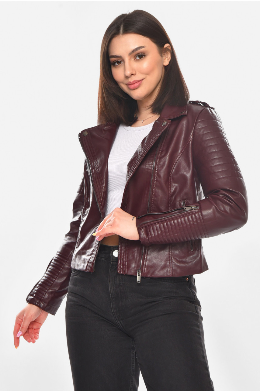 Куртка-косуха женская из экокожи бордового цвета 1904-1 210881