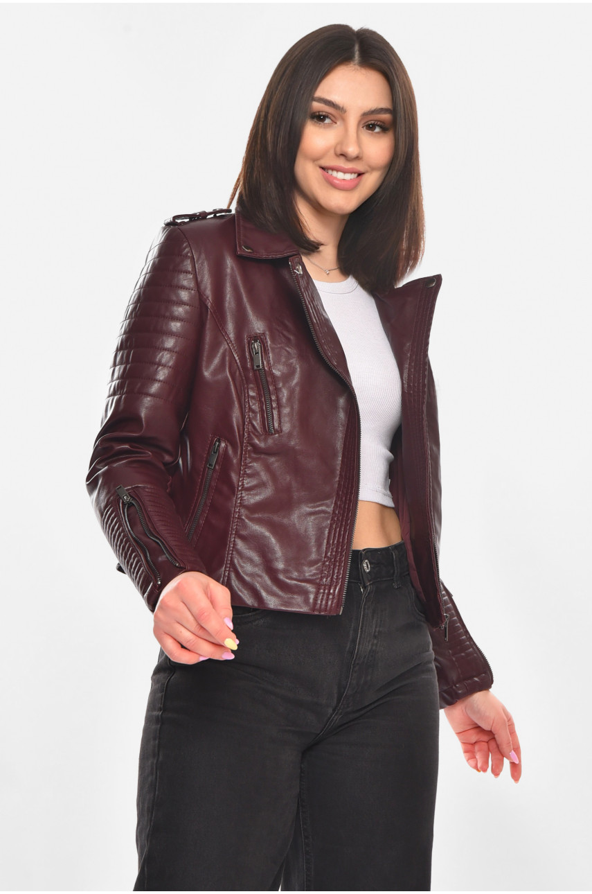 Куртка-косуха женская из экокожи бордового цвета 1904-1 210881