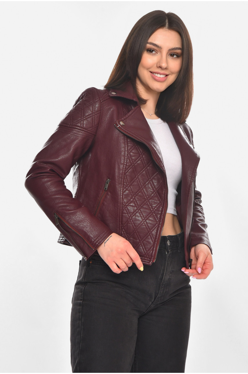 Куртка-косуха женская из экокожи бордового цвета 1921 210884