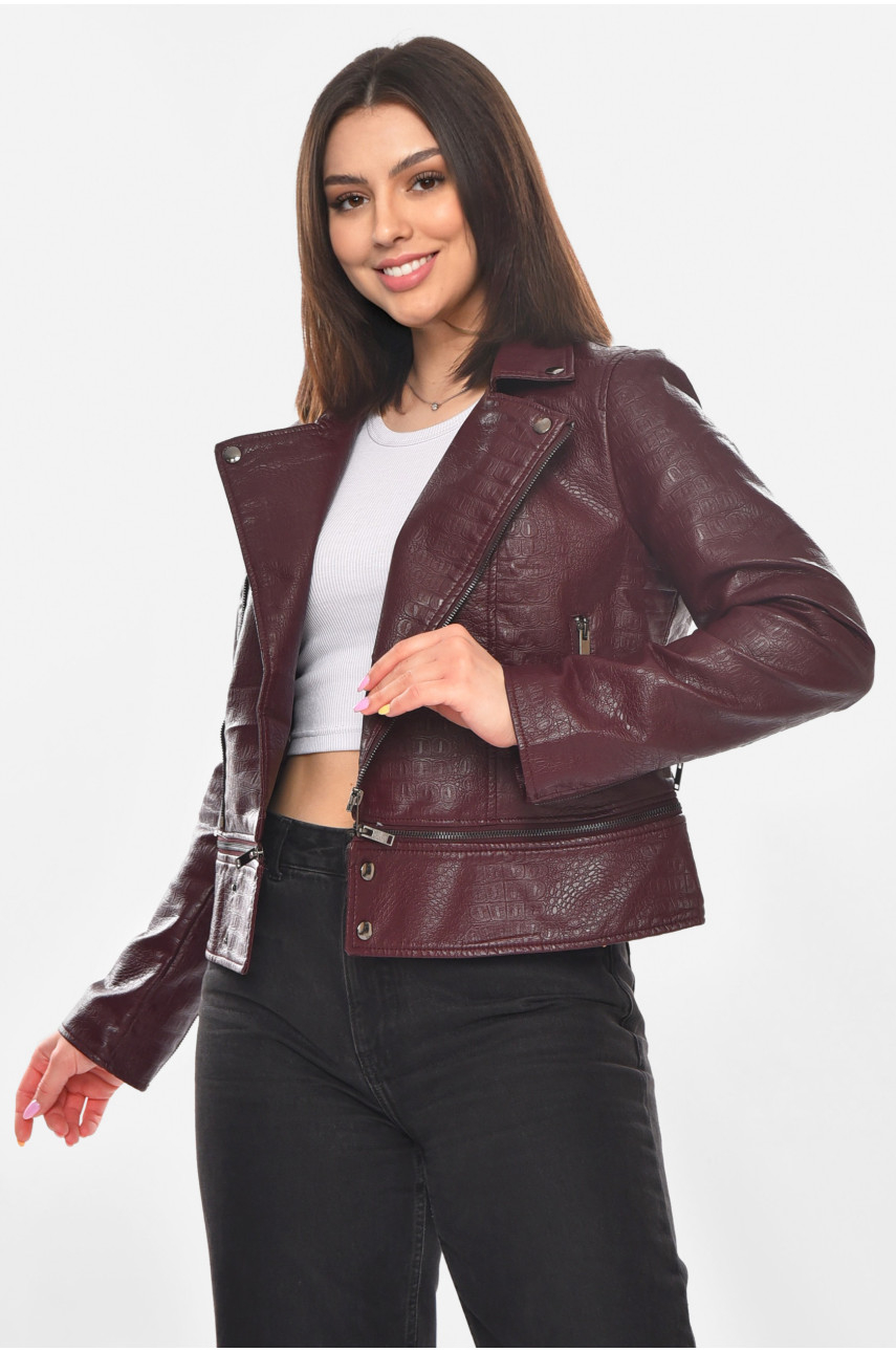 Куртка-косуха женская из экокожи бордового цвета 1955 210885