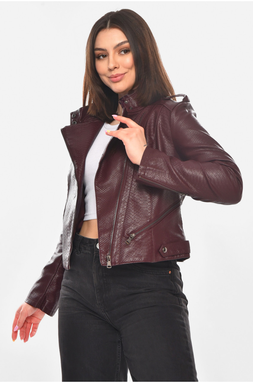 Куртка-косуха женская из экокожи бордового цвета 1919 210899