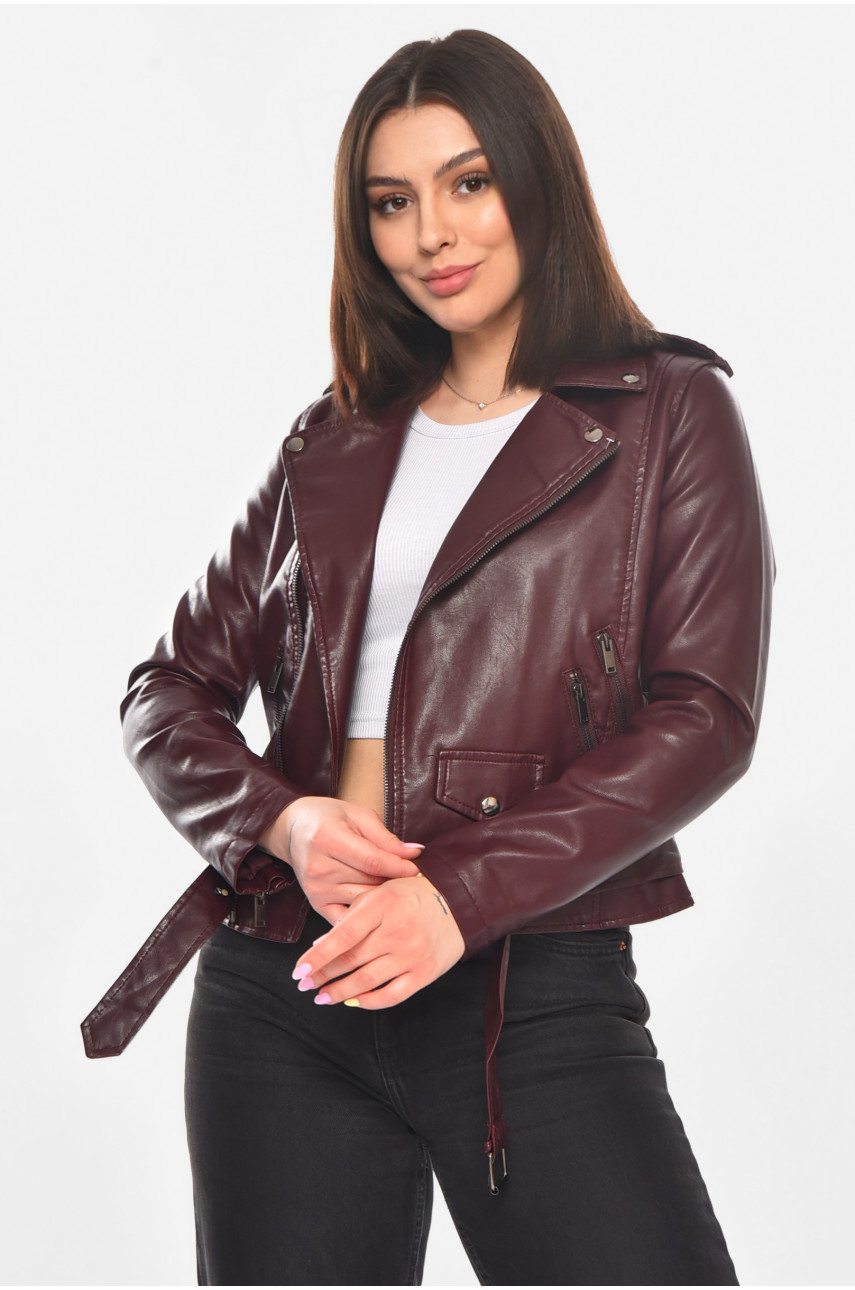 Куртка-косуха женская из экокожи бордового цвета 1924 210900