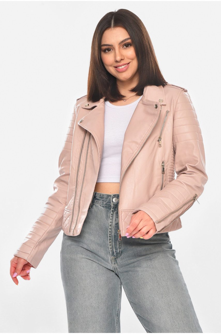 Куртка-косуха женская из экокожи пудрового цвета 210904