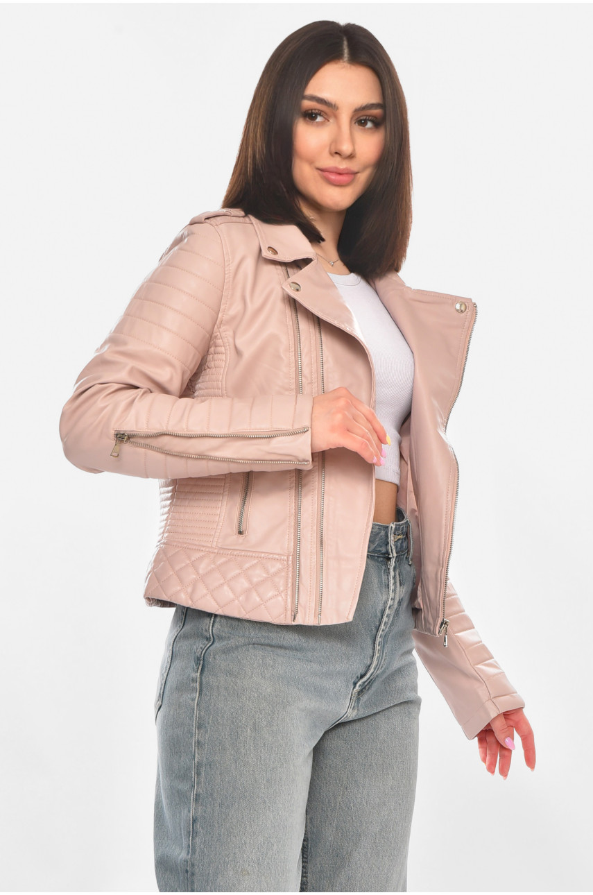 Куртка-косуха женская из экокожи пудрового цвета 210904