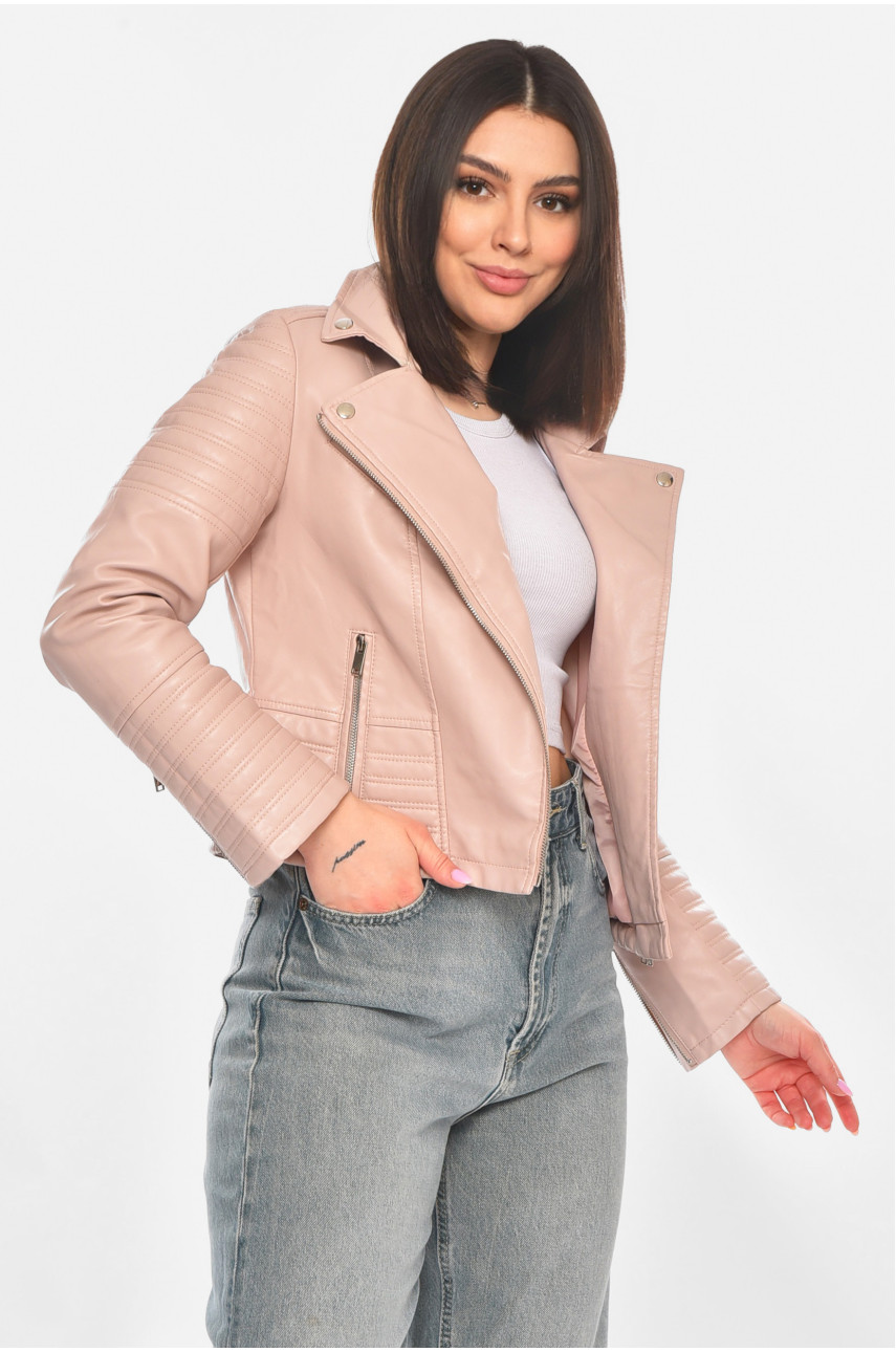 Куртка-косуха женская из экокожи пудрового цвета 1828 210905