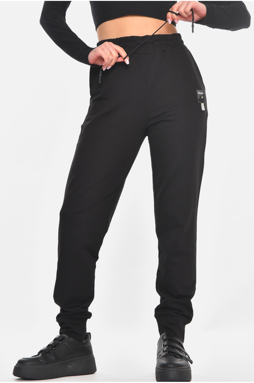 Спортивні штани жіночі однотонні чорного кольору 362 210972
