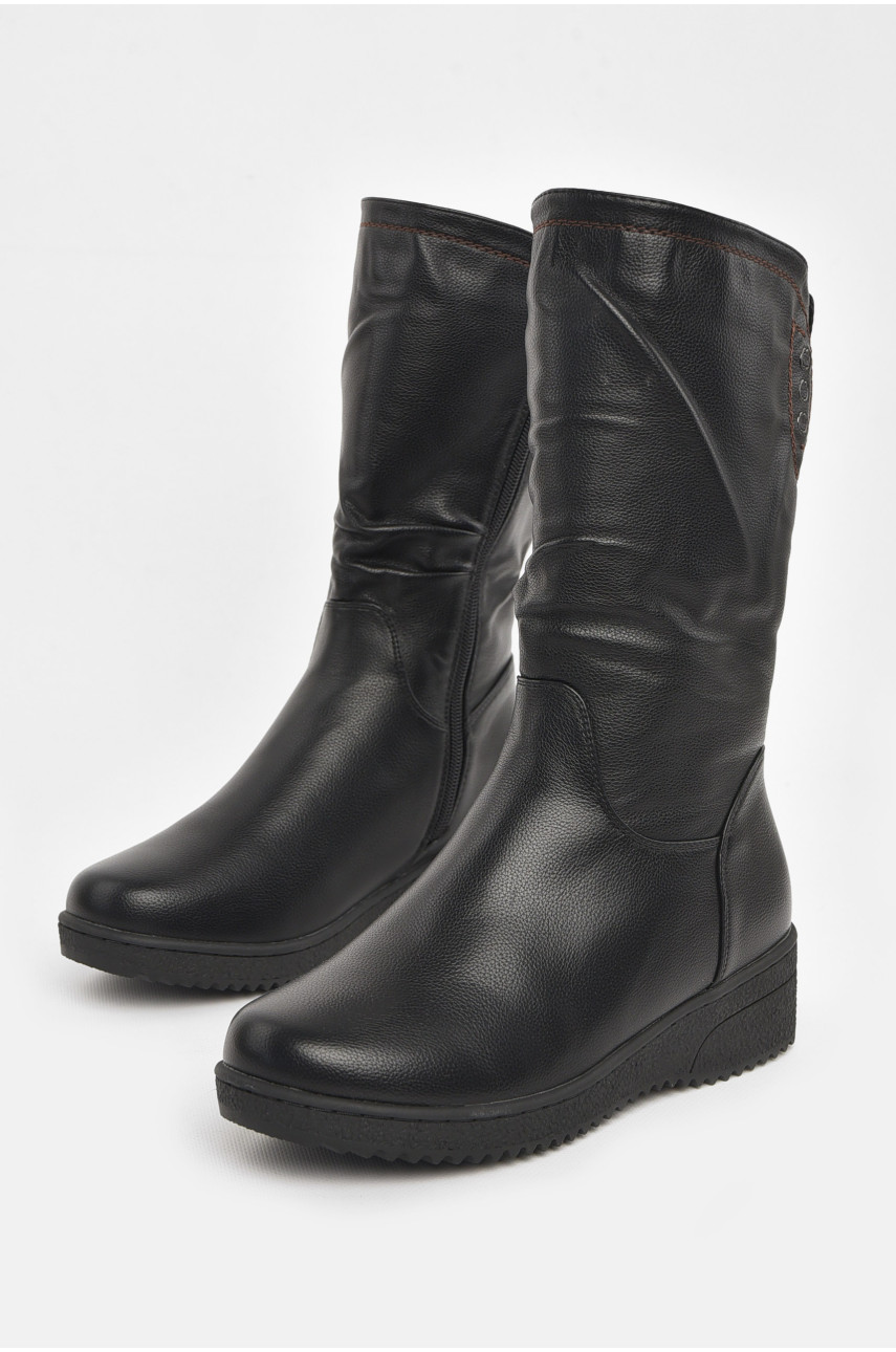 Полусапоги женские зимние черного цвета на меху 374 210984