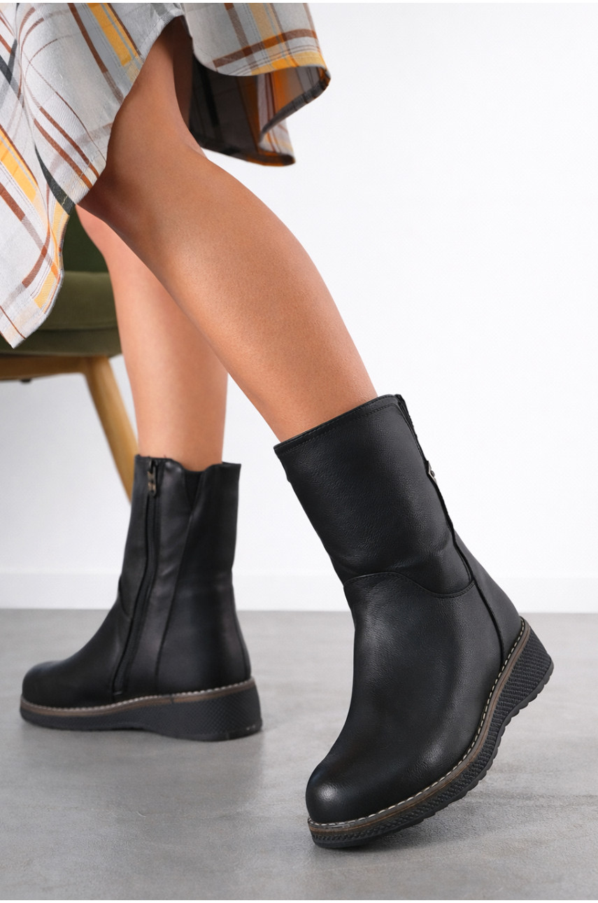 Полусапоги женские зимние черного цвета на меху 607-4 210985