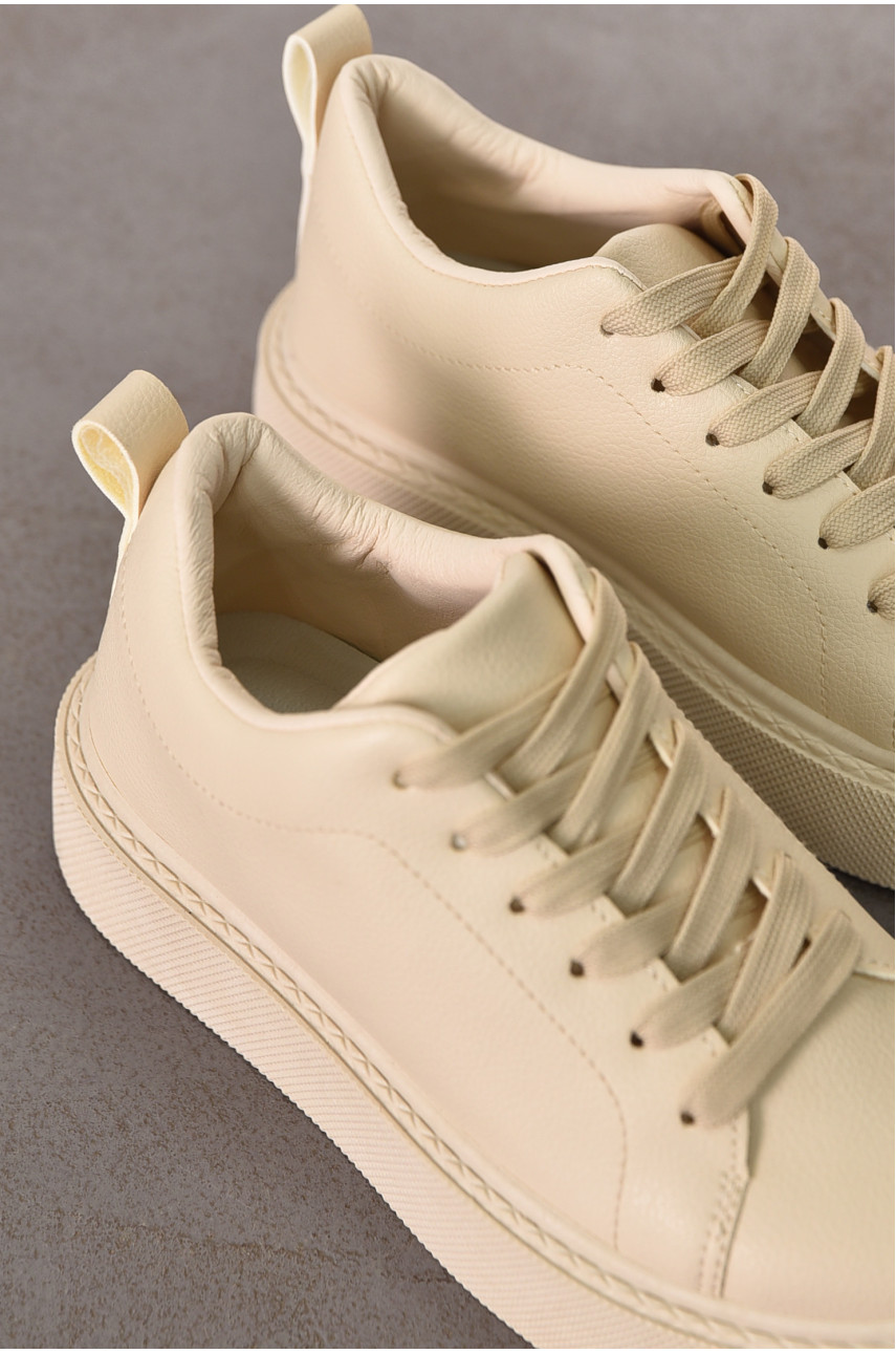 Кроссовки женские бежевого цвета на шнуровке 2023-30-3 210995