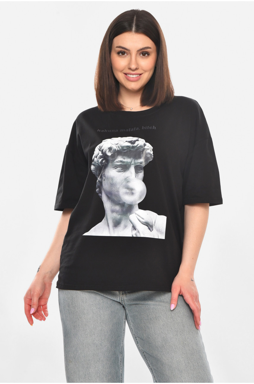 Футболка жіноча чорного кольору з принтом 216 211040