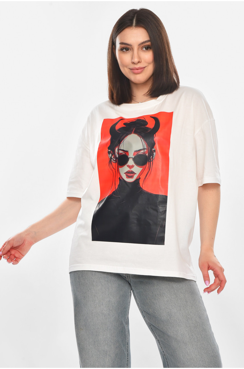 Футболка жіноча білого кольору з принтом 214 211049