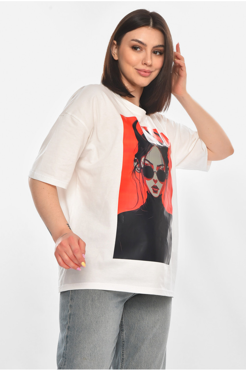 Футболка жіноча білого кольору з принтом 214 211049
