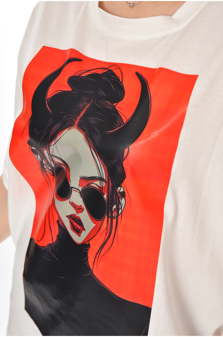 Футболка женская белого цвета с принтом 214 211049