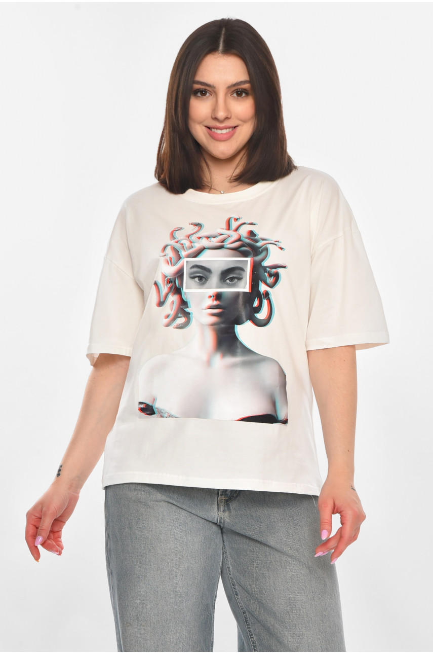 Футболка жіноча білого кольору з принтом 215 211051