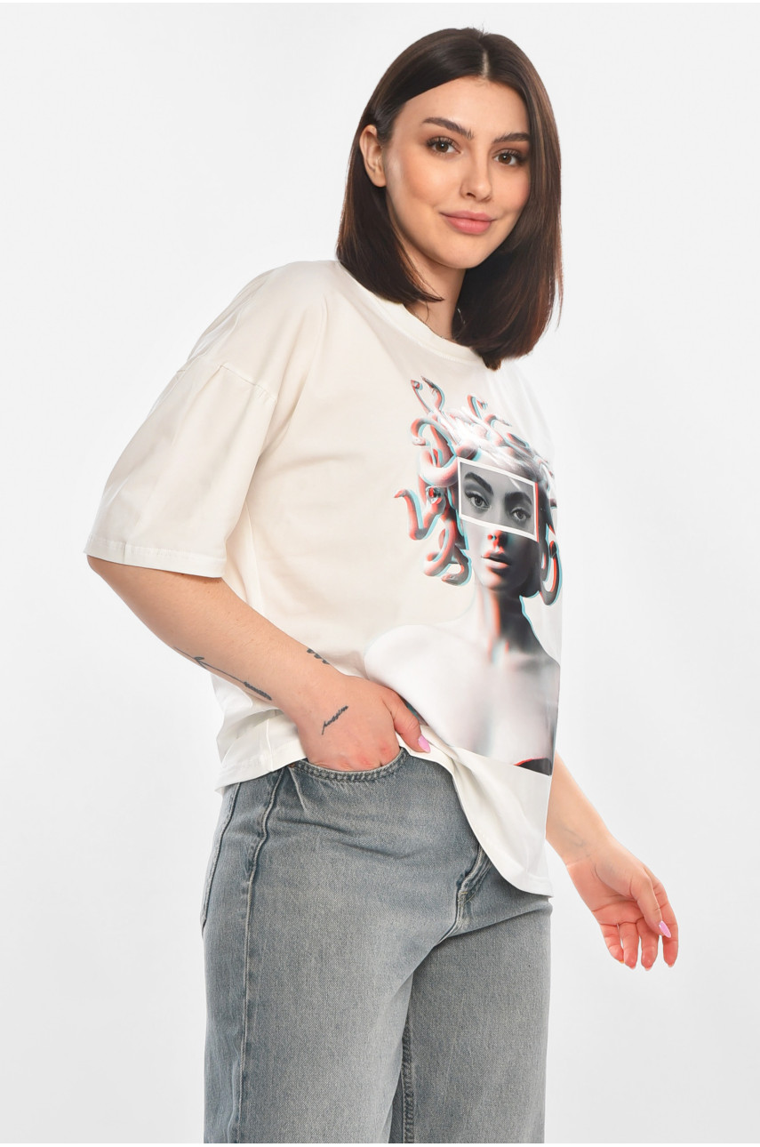 Футболка жіноча білого кольору з принтом 215 211051
