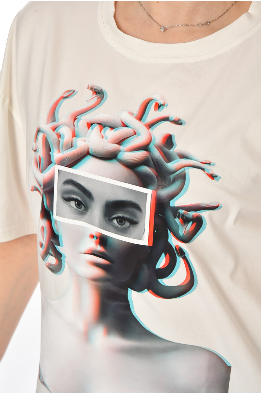 Футболка жіноча білого кольору з принтом 215 211051