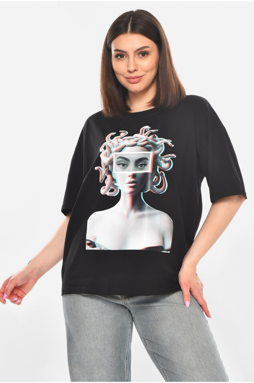 Футболка жіноча чорного кольору з принтом 215 211052