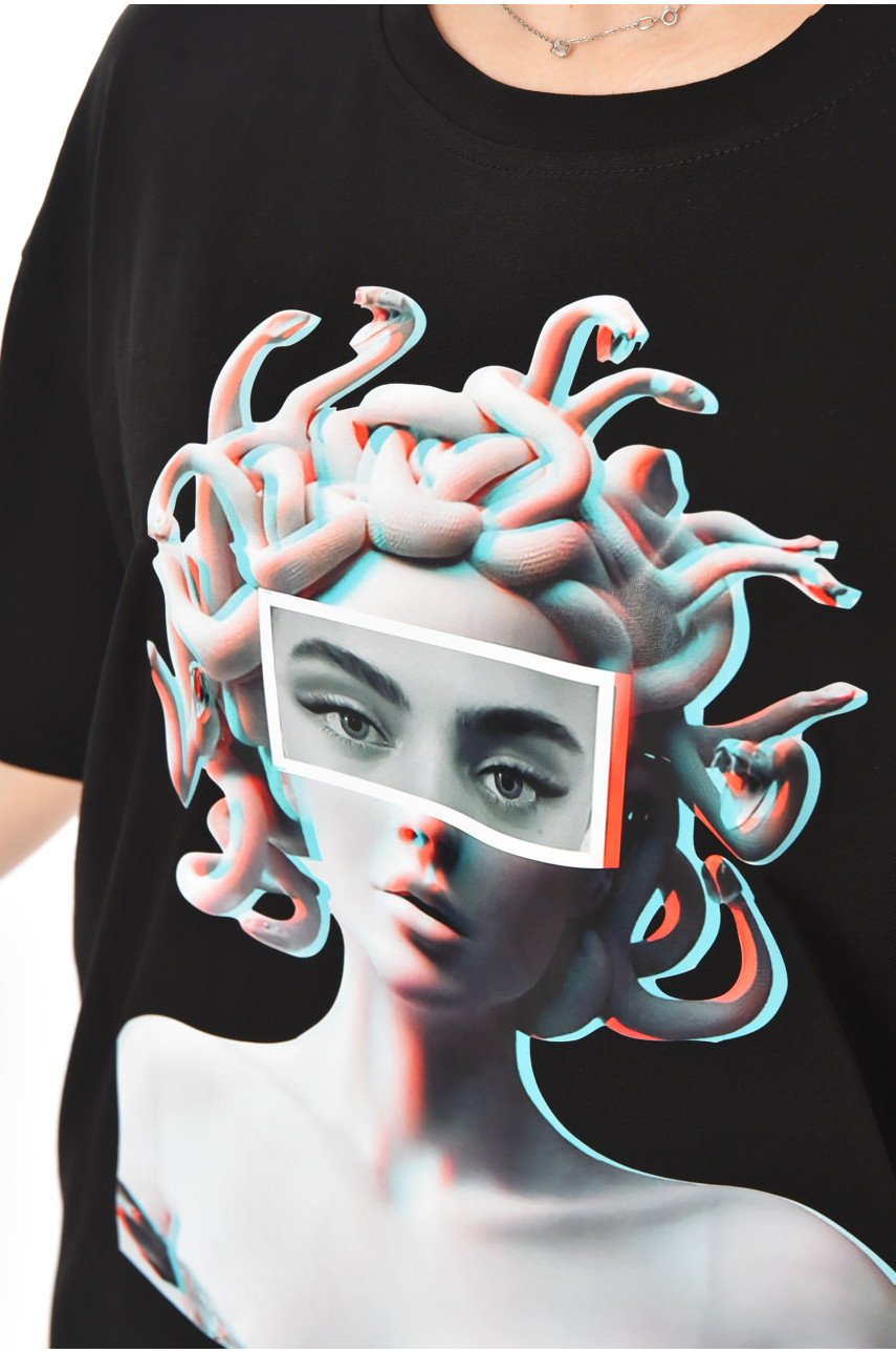 Футболка жіноча чорного кольору з принтом 215 211052