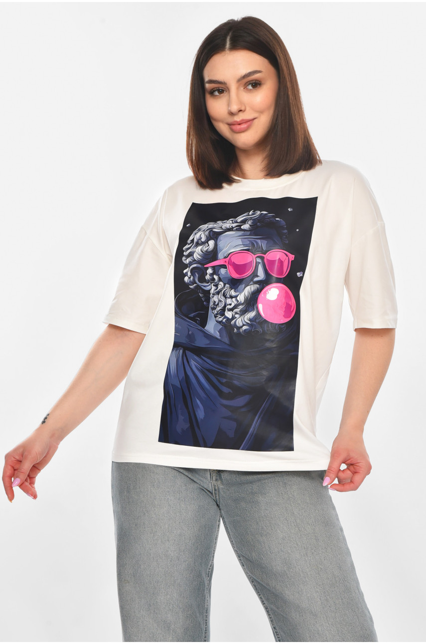 Футболка жіноча білого кольору з принтом 214 211053