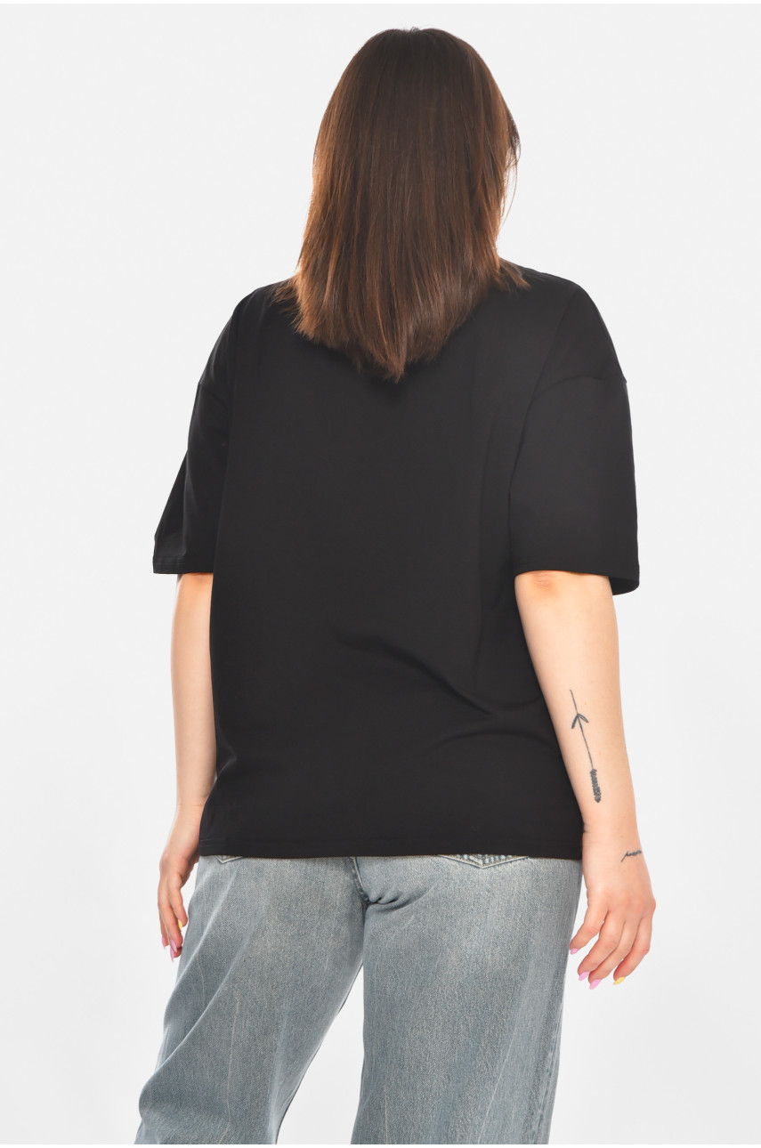 Футболка жіноча чорного кольору з принтом 214 211054