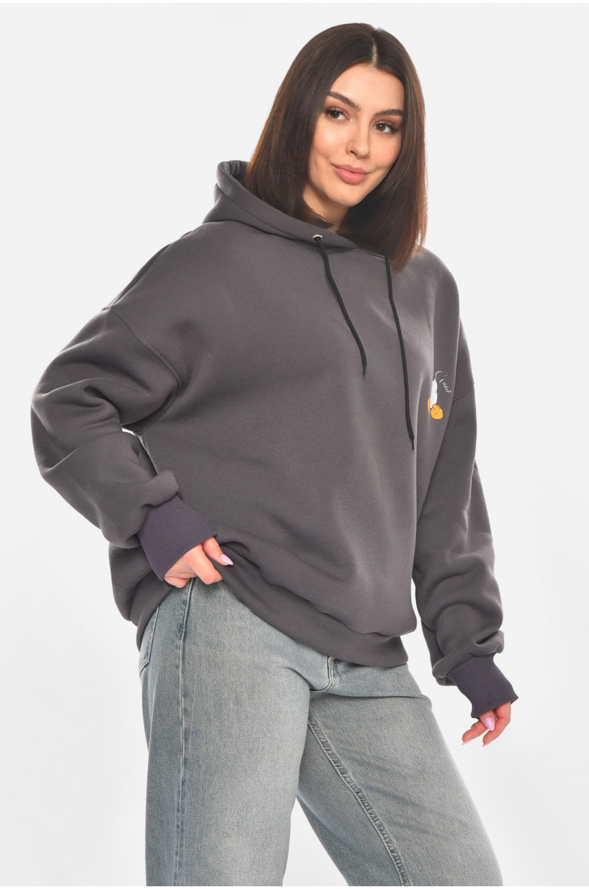 Худи женское на флисе тёмно-серого цвета с принтом 001 211059