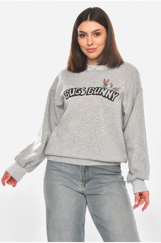 Свитшот женский на флисе серого цвета с принтом 203 211064