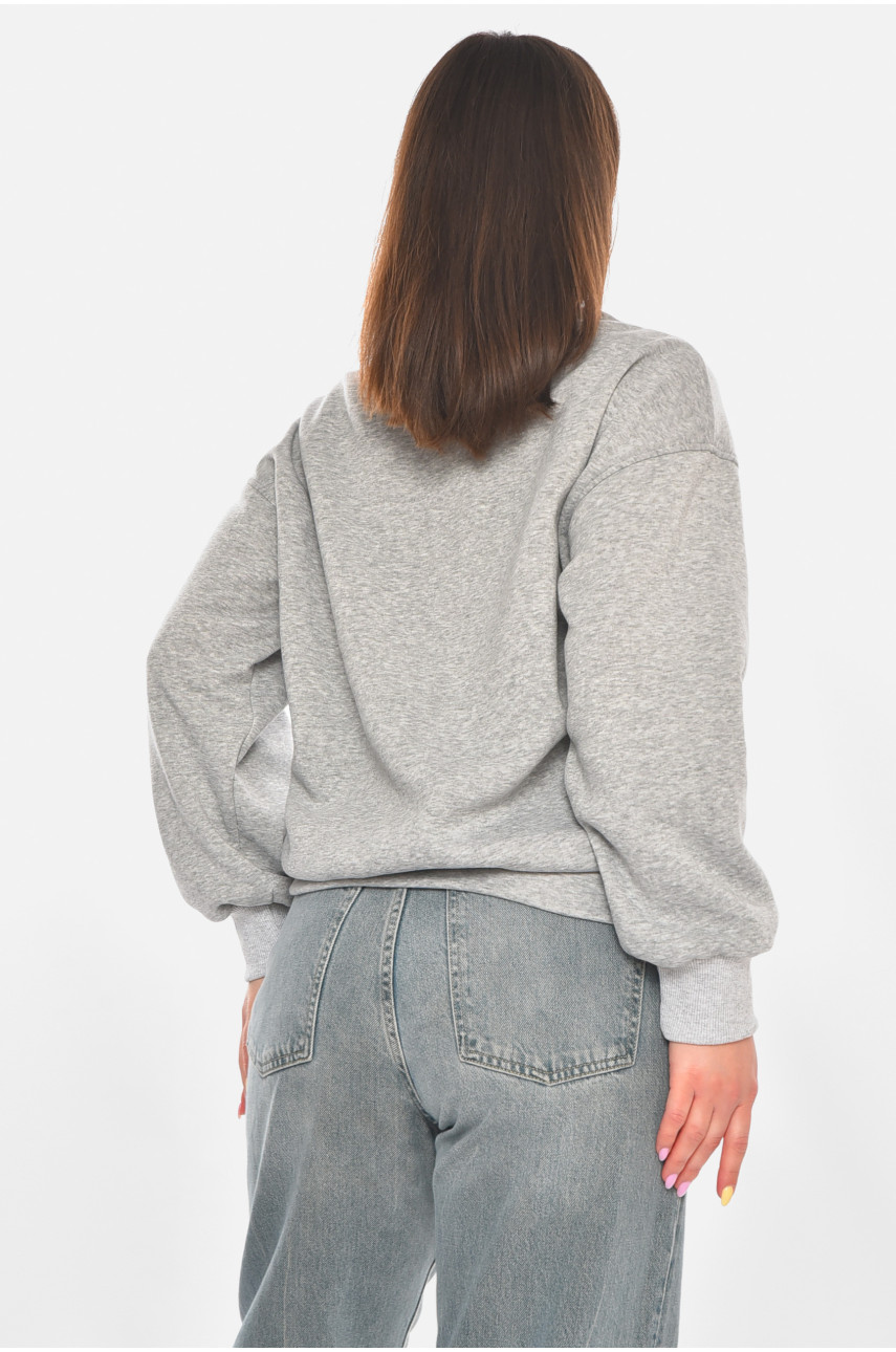 Свитшот женский на флисе серого цвета с принтом 203 211064