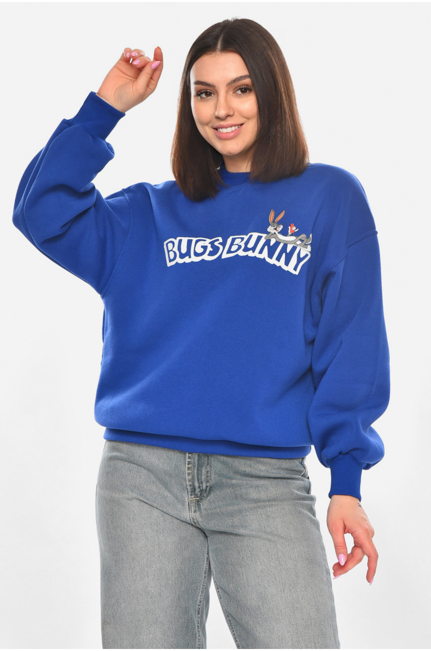 Свитшот женский на флисе синего цвета с принтом 203 211065