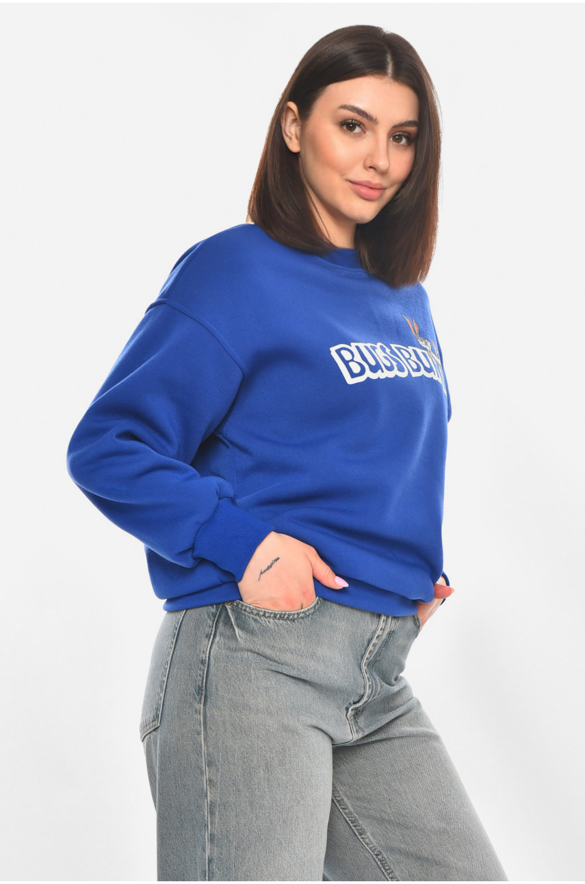 Свитшот женский на флисе синего цвета с принтом 203 211065