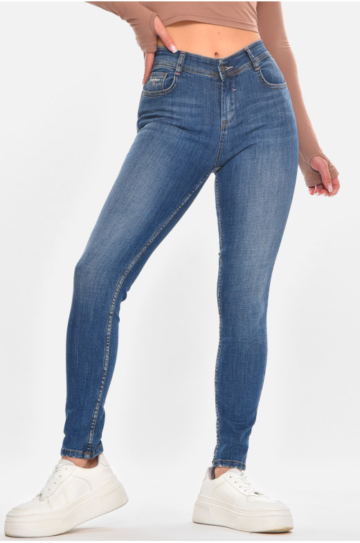 Джинсы женские однотонные синего цвета Уценка 1065 211100
