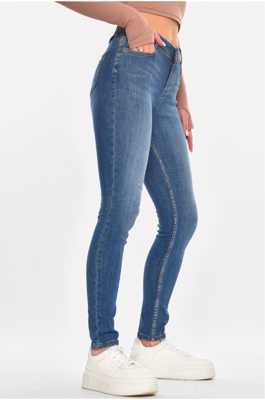 Джинсы женские однотонные синего цвета Уценка 1065 211100