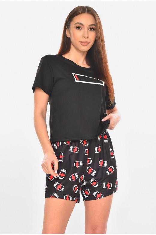 Пижама женская черного цвета с принтом 6018 211119