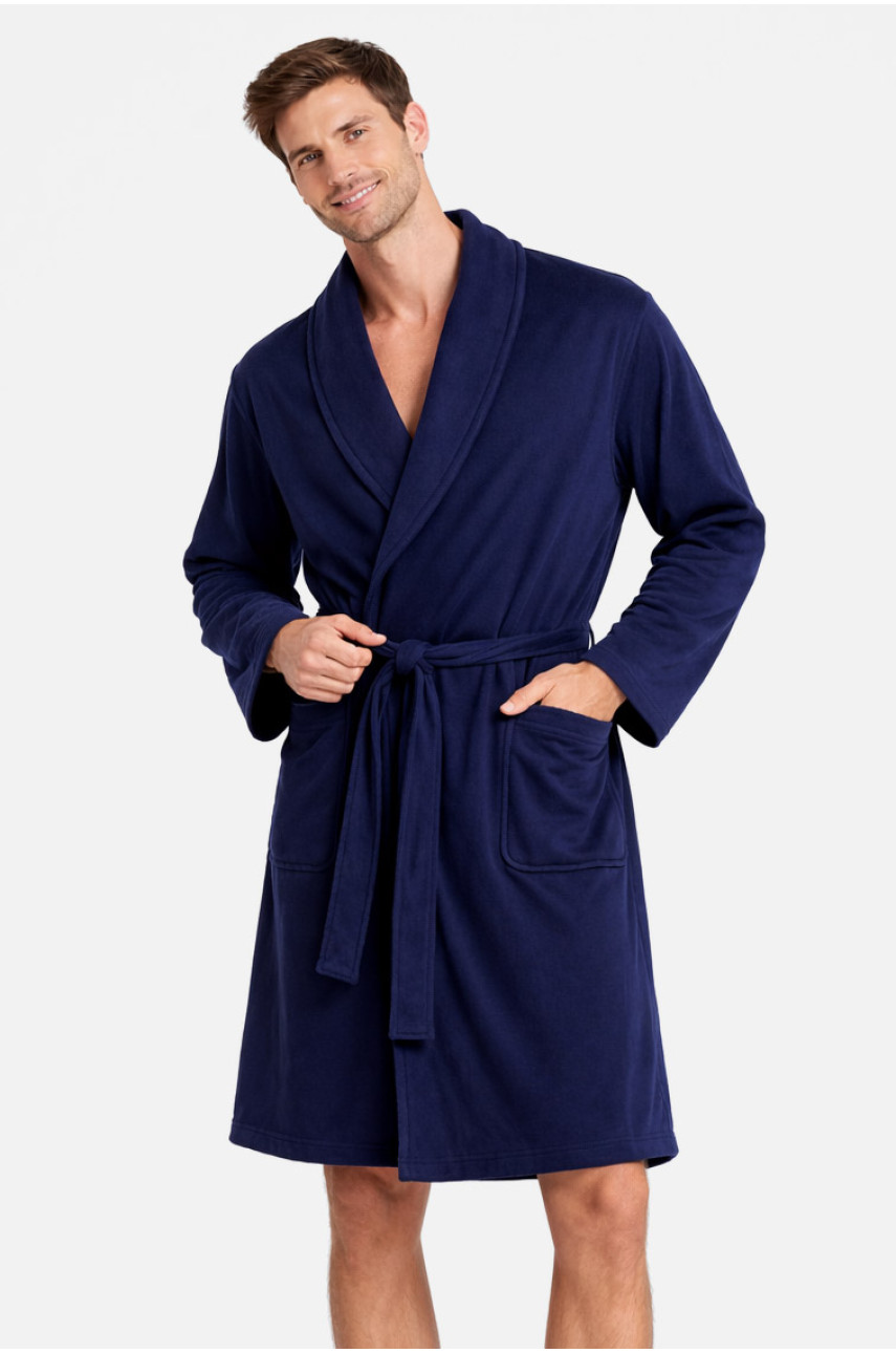 Халат чоловічий трикотажний велюр темно-синього кольору 2447 211129