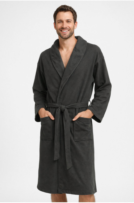 Халат мужской трикотажный велюр тёмно-серого цвета 2447 211130