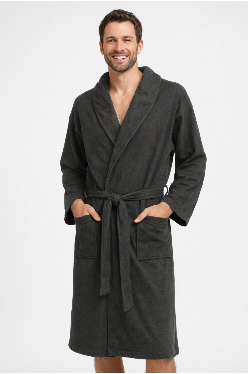Халат чоловічий трикотажний велюр темно-сірого кольору 2447 211130