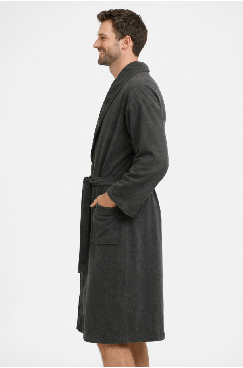 Халат чоловічий трикотажний велюр темно-сірого кольору 2447 211130