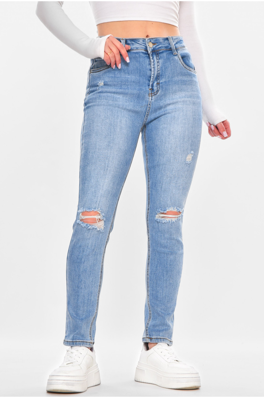 Джинсы женские однотонные голубого цвета S009 211136