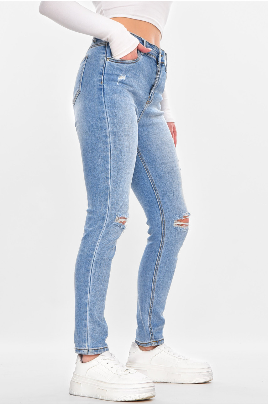 Джинсы женские однотонные голубого цвета S009 211136