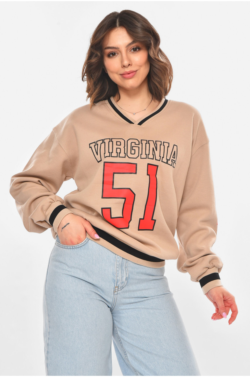 Худи женское бежевого цвета с принтом 25049 211140