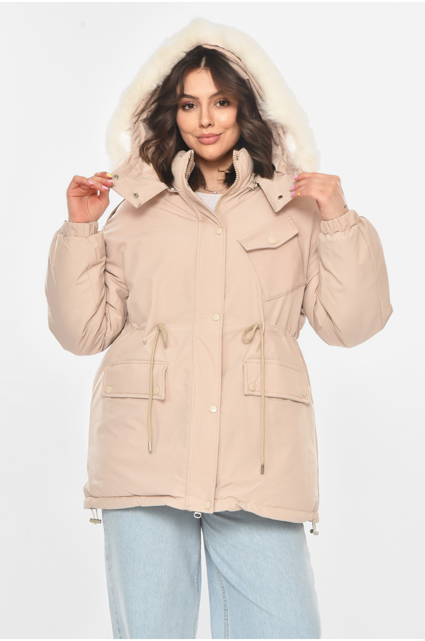 Куртка-парка жіноча однотонна світло-бежевого кольору 23122 211145