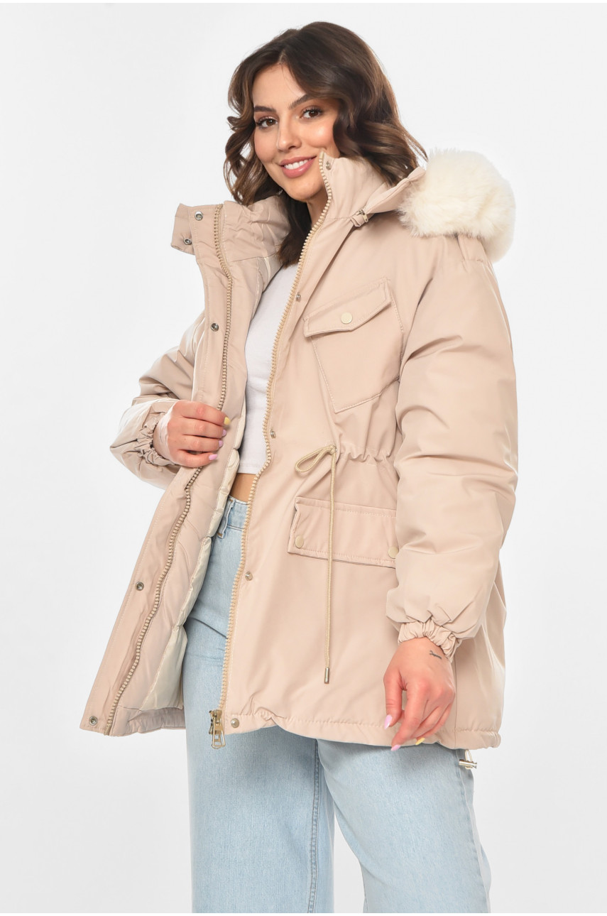 Куртка-парка жіноча однотонна світло-бежевого кольору 23122 211145