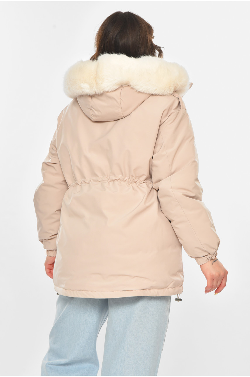 Куртка-парка жіноча однотонна світло-бежевого кольору 23122 211145 Куртка-парка жіноча однотонна світло-бежевого кольору 23122 211145