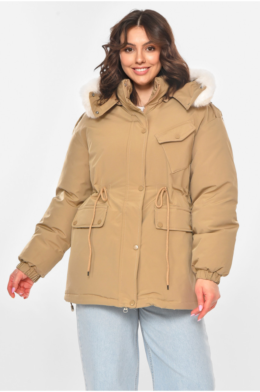 Куртка-парка жіноча однотонна бежевого кольору 23122 211147