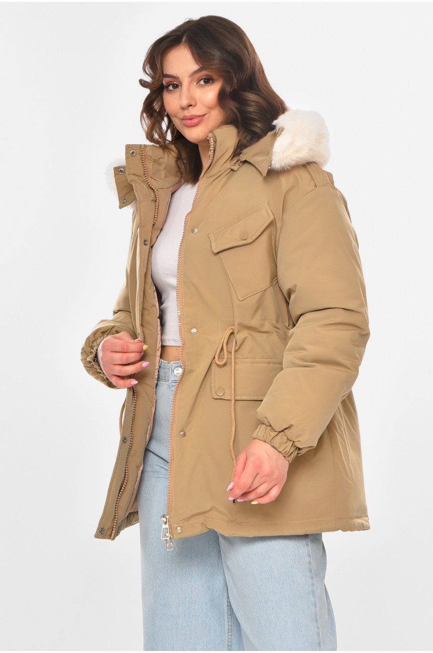 Куртка-парка жіноча однотонна бежевого кольору 23122 211147