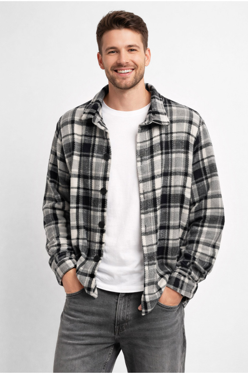 Рубашка мужская байковая серого цвета с принтом 1703 211148